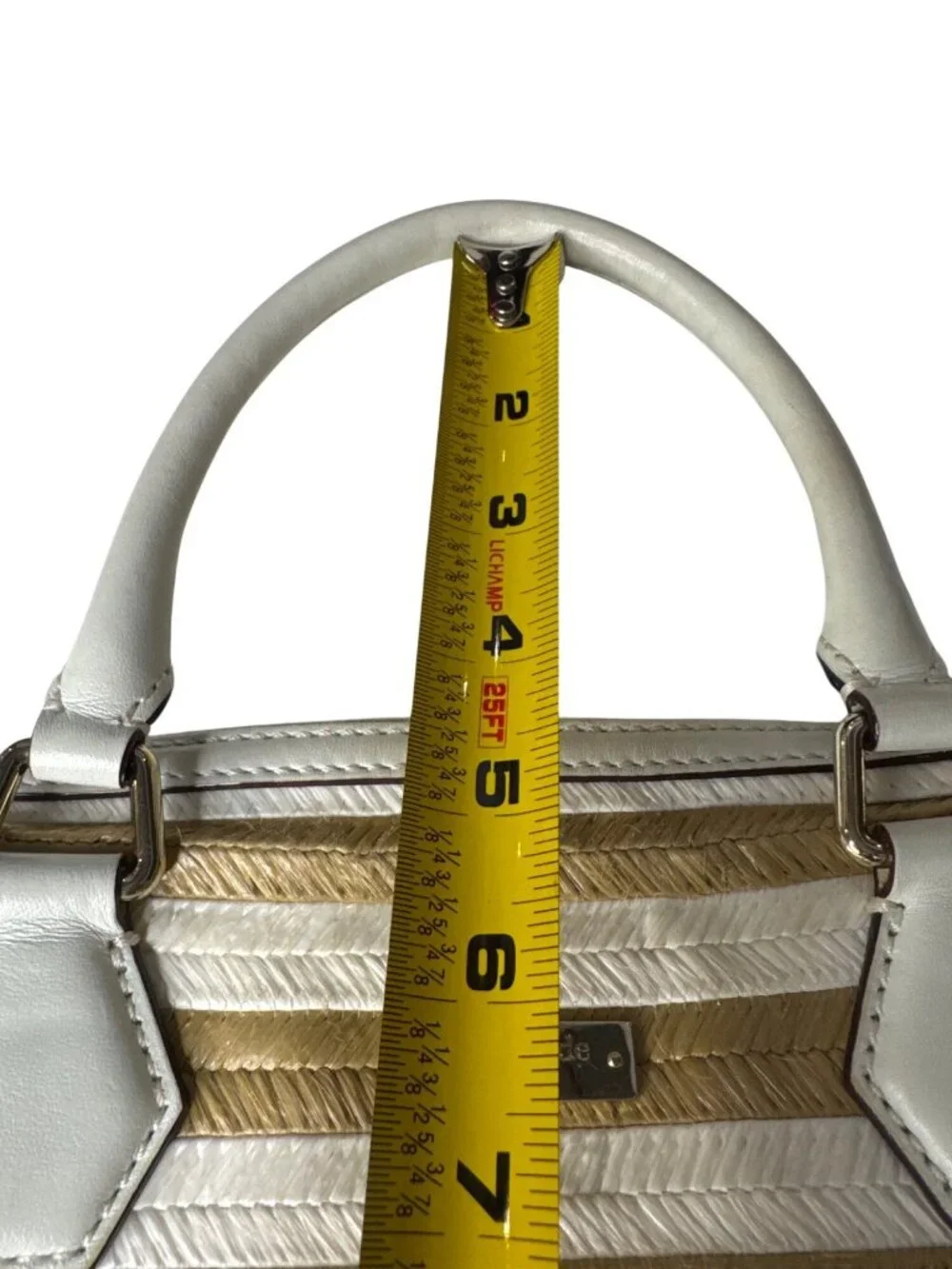 Kate Spade New York Catherine Street Pippa Handbag Striped Straw & White Leather